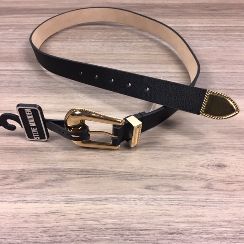 Steve Madden Women's Western-Buckle Belt Blk/Gold